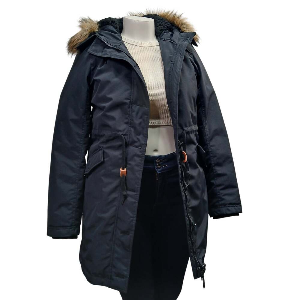 Amazon Essentials Womens Small Black Faux Fur Hooded Snorkel Parka Jacket